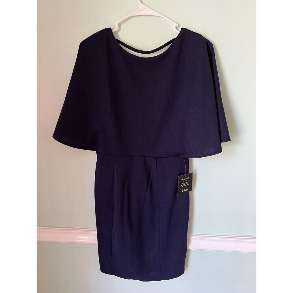 Lulus Dress Womens Size S‎ Navy Blue Open Back Cape Mini Cocktail Party Holiday